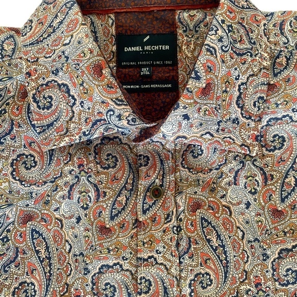 Daniel Hechter Paris Long Sleeve Button Down Shirt, Pink Orange Blue Paisley - Picture 6 of 13